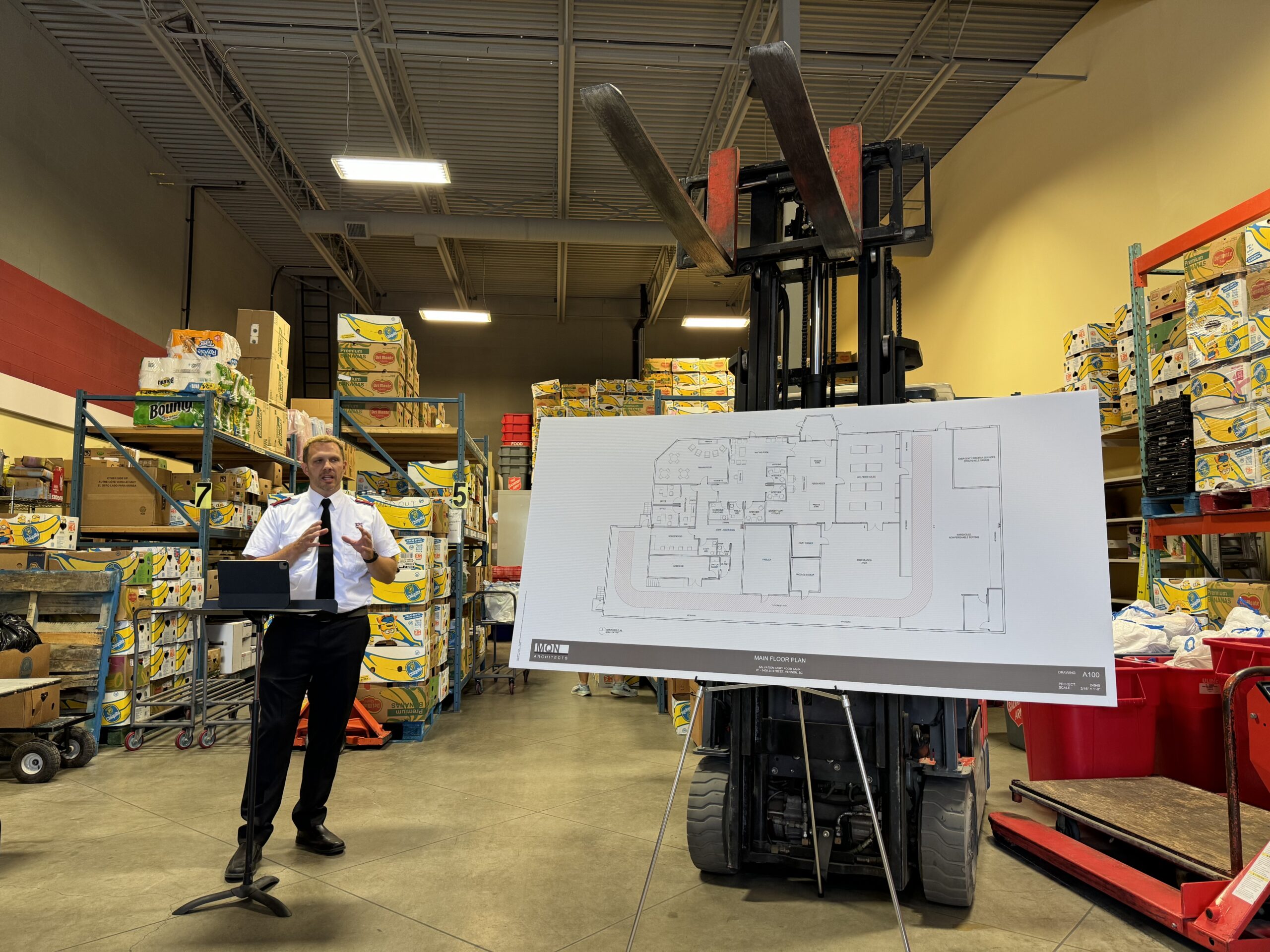 Lieutenant Neil Thompson from The Salvation Army House of Hope in Vernon unveils the blueprint for a new expanded food bank.