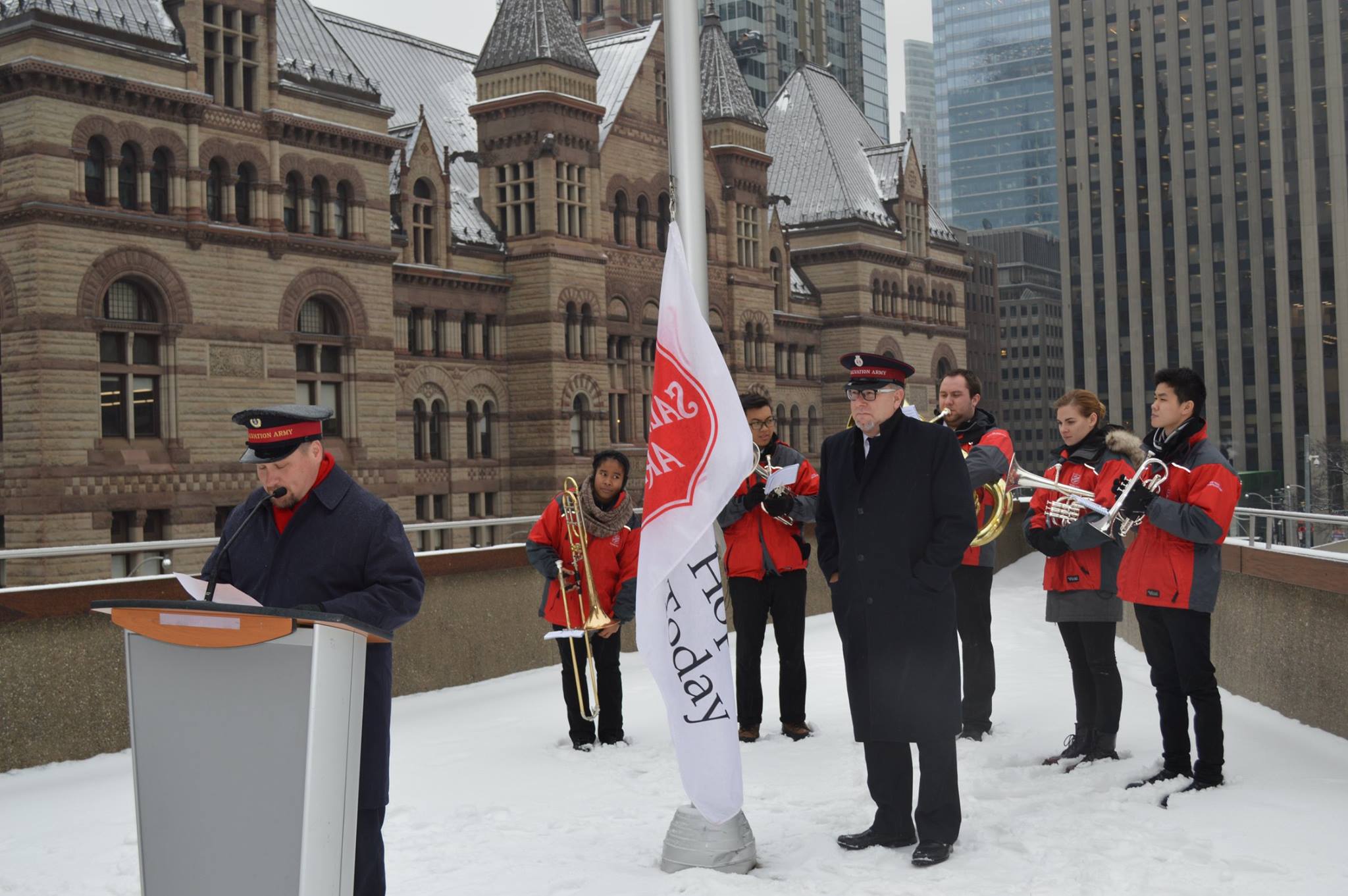 Jeff Robertson, Lt. Col. John Murray and Kettle Band at Toronto Flag Raising