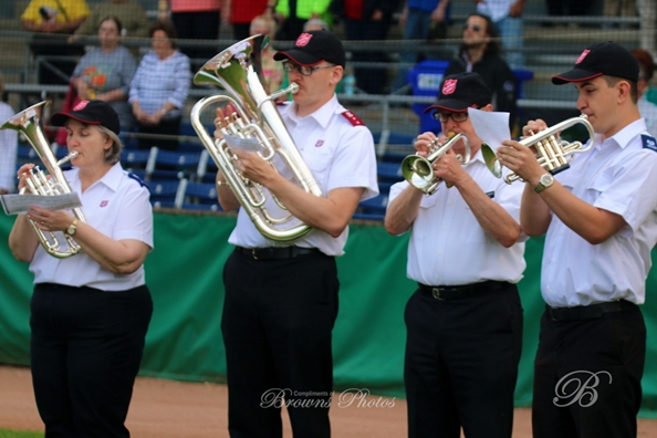 Band Members Carol Walkling, Capt Terence Hale, Major Kevin Metcalf and Chris Lemon-Saris play the National Anthem