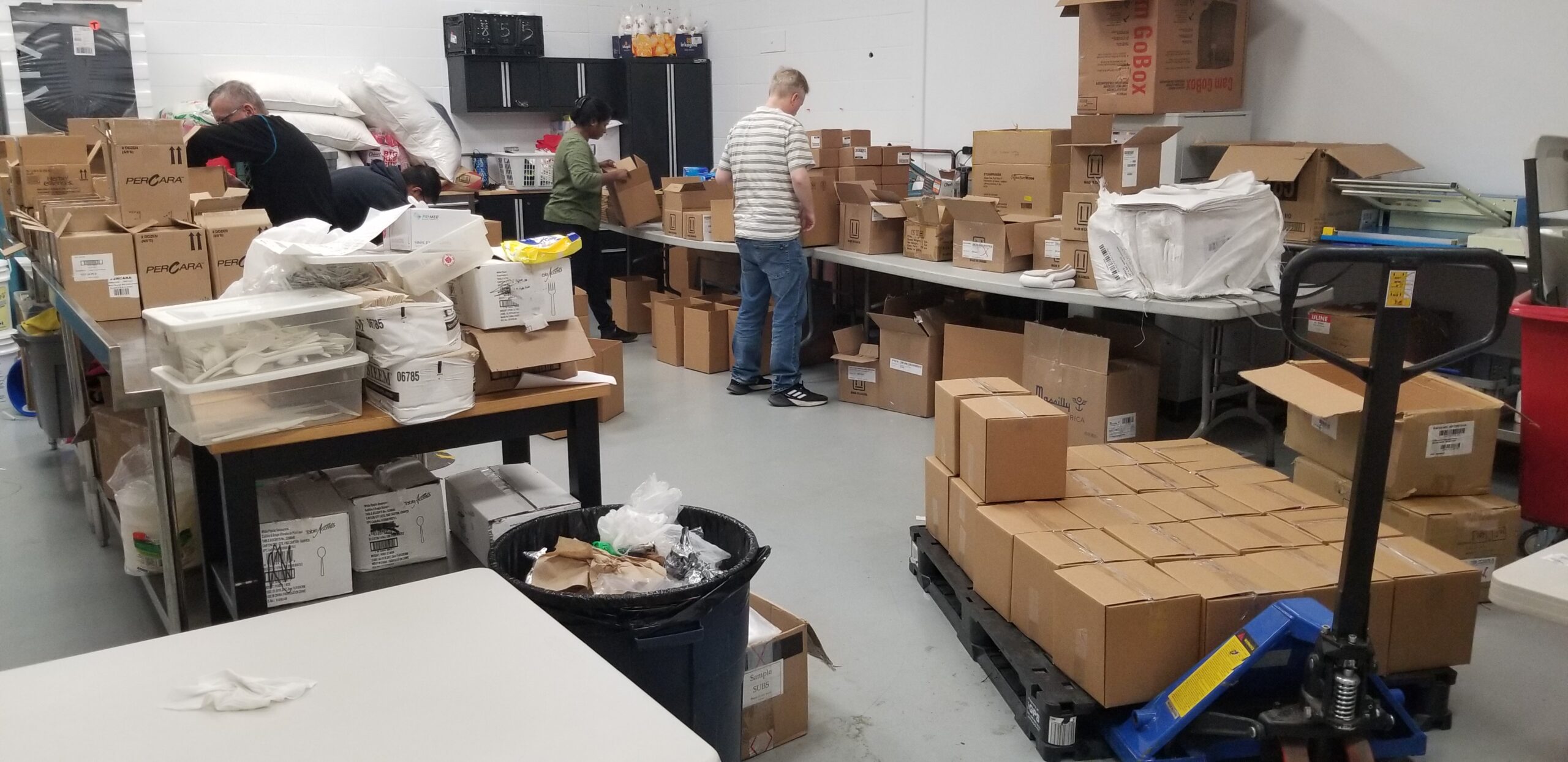 Hygiene kits ready to be delivered to evacuees