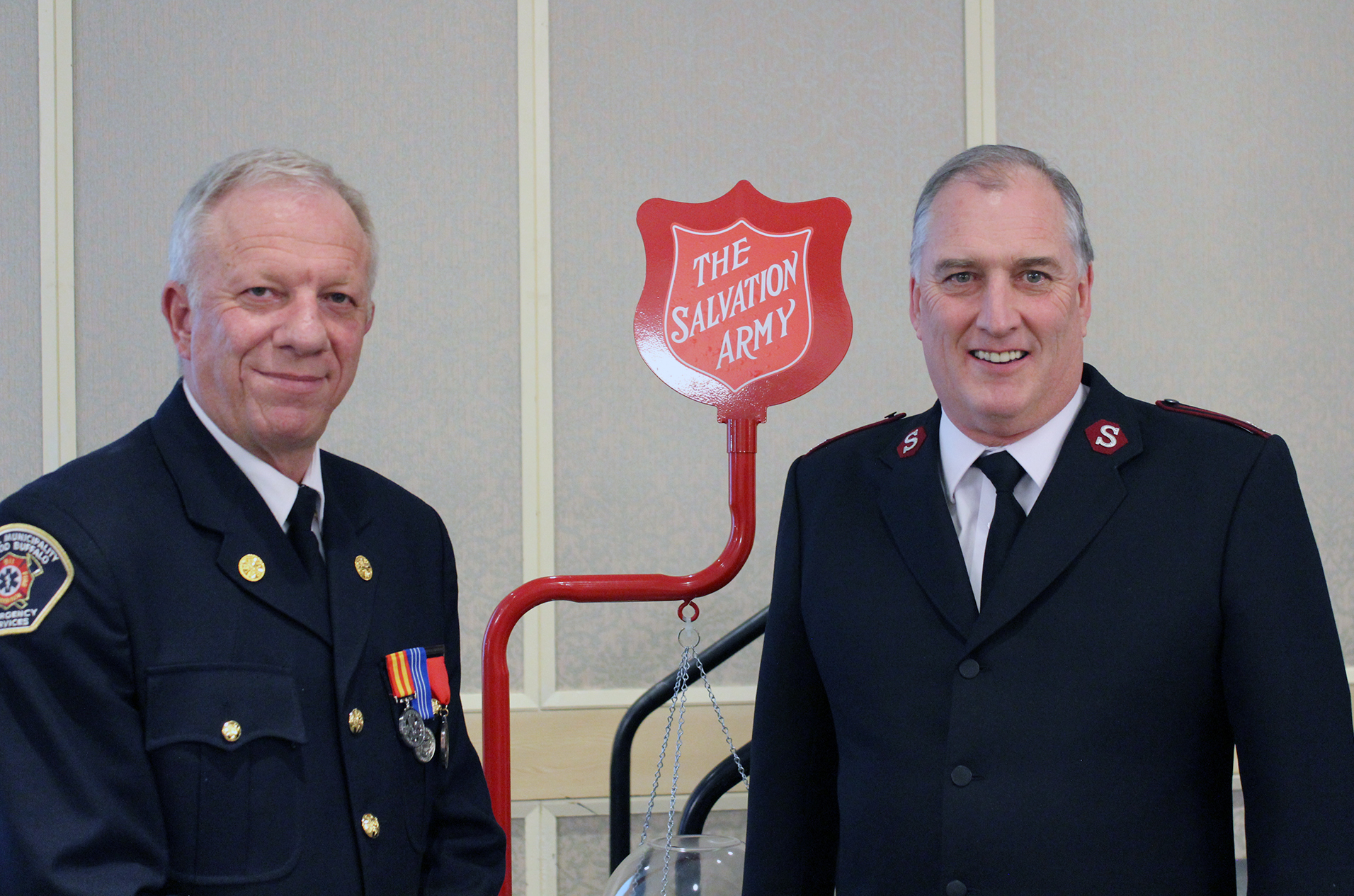 Fire Chief Darby Allen and Divisonal Commander Major Ron Cartmell at Edmonton's Hope in the City