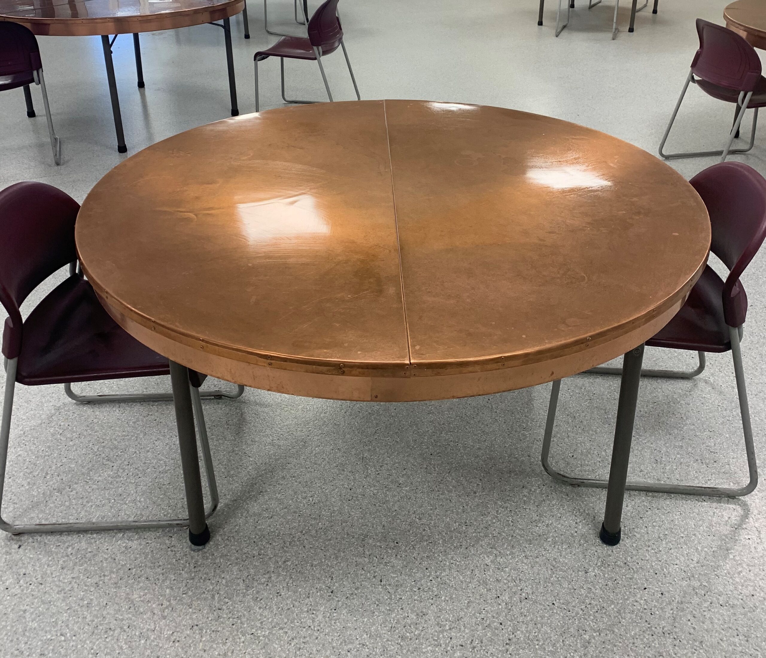 New copper dining tables at The Salvation Army Crossroads Residential Services in Saskatoon hinder COVID-19 virus spread