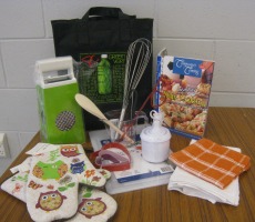 oven mitts, whisk dishclthes and other cooking supplies