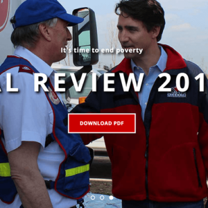 Annual Report 2015-2016 - Download PDF. A salvation army worker and Justin Trudeau are speaking in the cover page photo