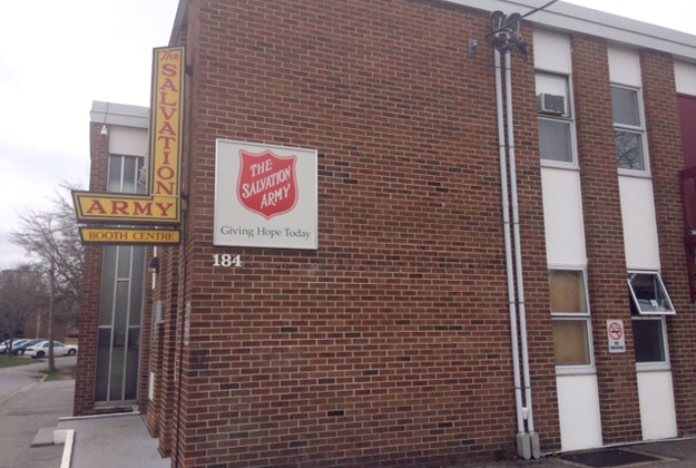An outside view of a salvation army shelter