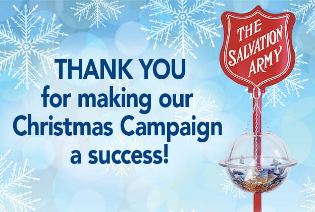 A Thank You Graphic with an image of a Salvation Army Kettle Stand