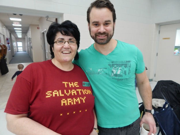 John (right) enjoys coffee and socialization at Salvation Army parent-child resource centre