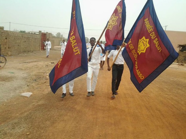 Three Salvation Army flag bearers in Burkina Faso