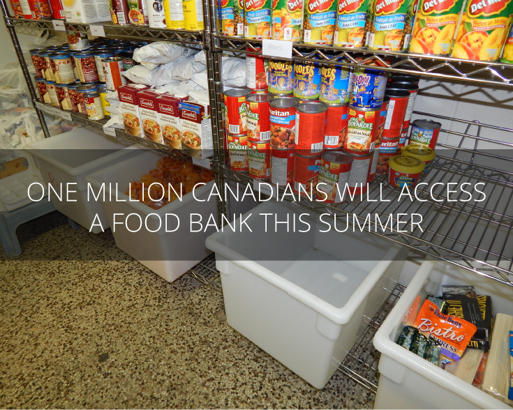 Food bank with caption "one million Canadians will access a food bank this summer."