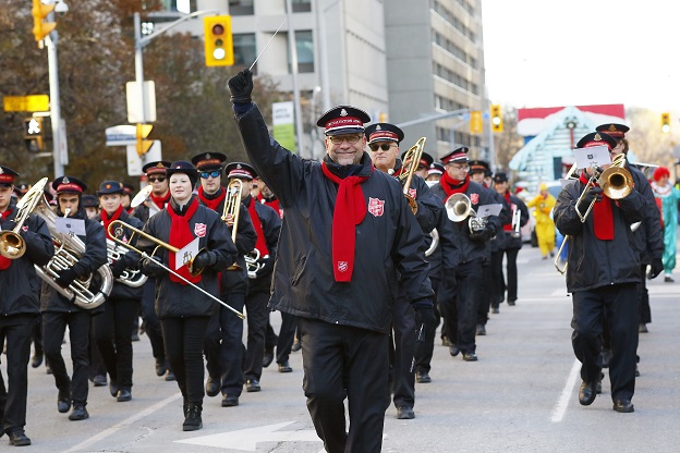 Salvation Army 130 piece band marches in Toronto's Santa Claus parade