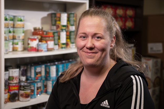 Amanda receives food at food bank