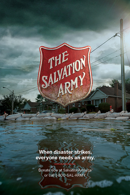 Salvation Army Canada 2019-2020 winter campaign ad. When disaster strikes, everyone needs an army. Donate now at salvation army dot c a, or call 1 800 sal army.