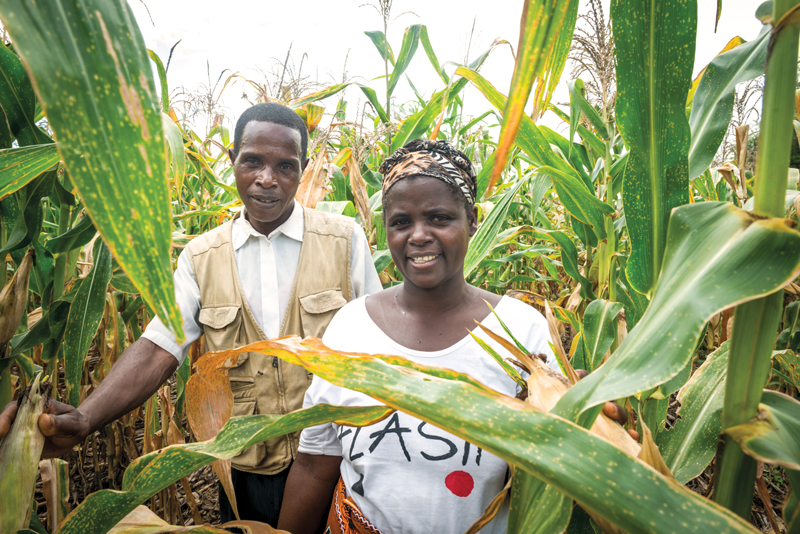 Kewa and Fumwe walking through corn field