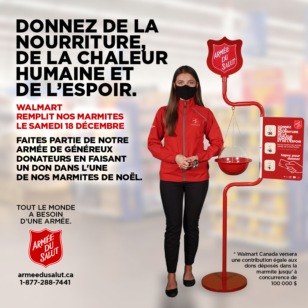 Faites partie de notre Armée de généreux donateurs en faisant un don dans l'une de nos marmites de Noël