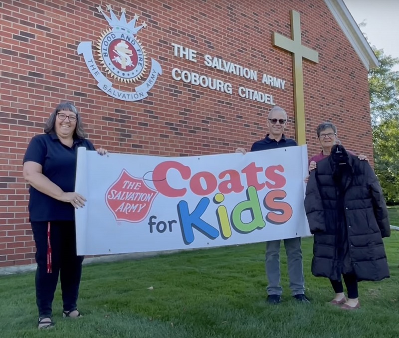 Coats for kids sign displayed at Salvation Army Cobourg
