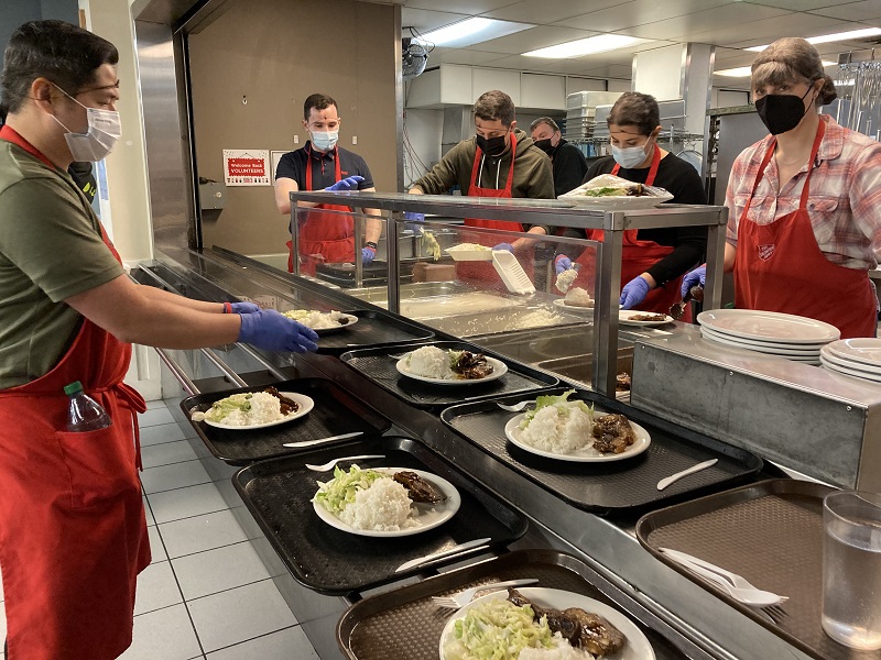 Staff ready to hand out Thanksgiving meals