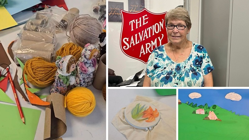 collage of crafts and program participant