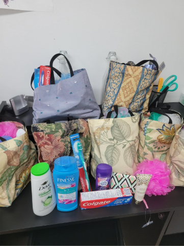 toiletry products beside hampers